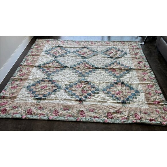 Handmade Patchwork Floral Cotton Quilt Blanket 86x86 Multi Quilted Lap Cover - Picture 3 of 11